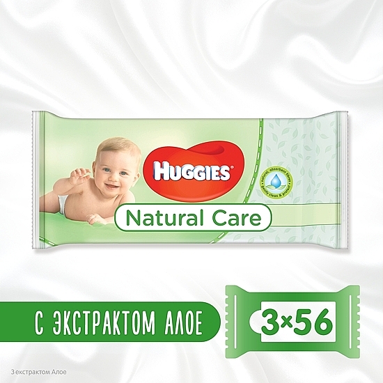 Chusteczki nawilżane dla niemowląt Natural Care, 3 x 56 szt. - Huggies — Zdjęcie N3