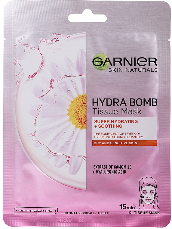Nawilżająca maska kojąca na tkaninie do twarzy - Garnier Skin Naturals Hydra Bomb Tissue Mask Camomile — Zdjęcie N3