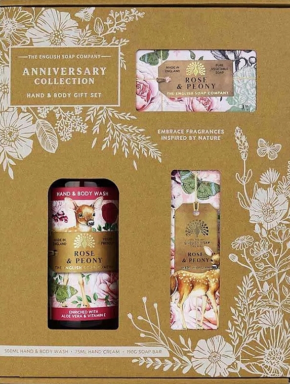 Zestaw - The English Soap Company Anniversary Collection Rose & Peony Hand And Body Gift Box (soap/190g + h/cr/75ml + h/wash/500ml) — Zdjęcie N1