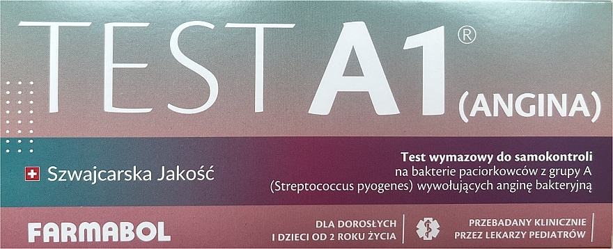 Test wymazowy na bakterie paciorkowców z grupy A - Farmabol Test A1 — Zdjęcie N1