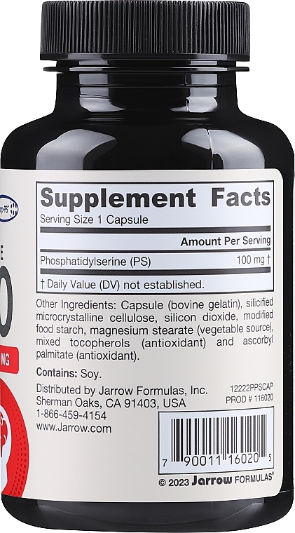 Fosfatydyloseryna w kapsułkach - Jarrow Formulas Phosphatidylserine PS100 100 mg — Zdjęcie N2