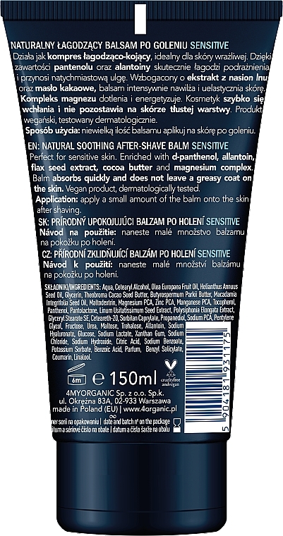 Naturalny łagodzący balsam po goleniu dla skóry wrażliwej - 4Organic Men Power Natural Soothing After-Shave Balm Sensitive — Zdjęcie N2