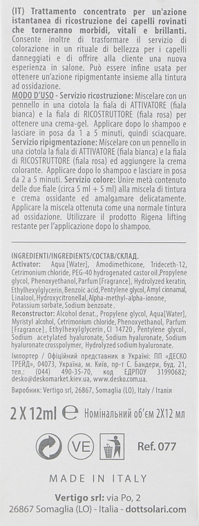 Terapeutyczna odbudowa zniszczonych włosów - Dott. Solari Rigena Lifting Treatment Reconstruction For Ruined Hair — Zdjęcie N3