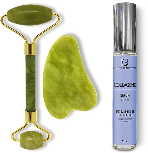 Zestaw do masażu twarzy z serum z kolagenem - Institut Claude Bell Collagen (roller + gouaches/craper + serum/15ml) — Zdjęcie N1