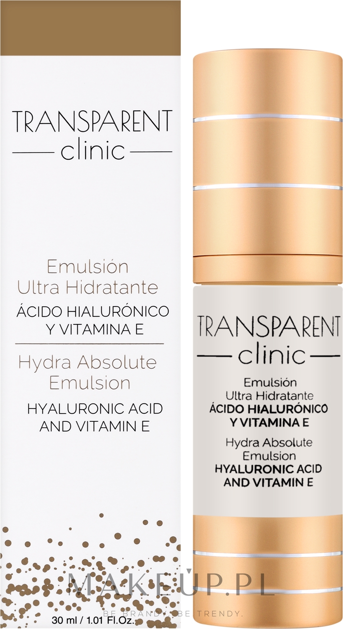 Nawilżająca emulsja do twarzy z kwasem hialuronowym i witaminą E - Transparent Clinic Moisturizing Emulsion — Zdjęcie 30 ml