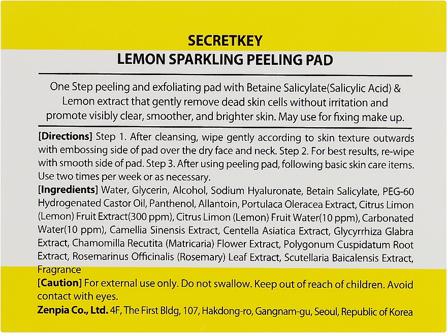 Peelingujące płatki do twarzy - Secret Key Lemon Sparkling Peeling Pad — Zdjęcie N2