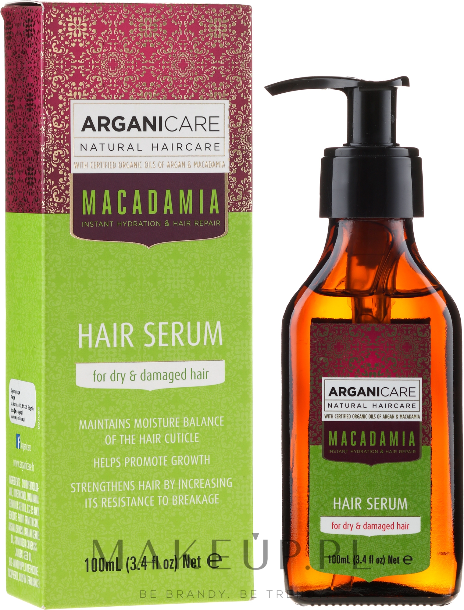 Serum do suchych i zniszczonych włosów z olejem makadamia - Arganicare Macadamia Hair Serum for Dry & Damaged Hair — Zdjęcie 100 ml