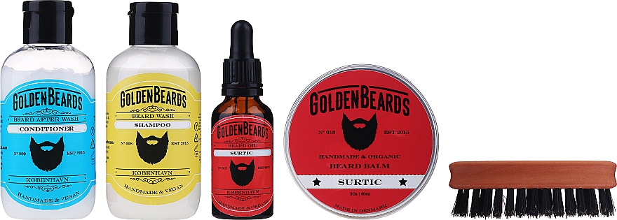 Zestaw - Golden Beards Starter Beard Kit Surtic (balm 60 ml + oil 30 ml + shmp 100 ml + cond 100 ml + brush) — Zdjęcie N2