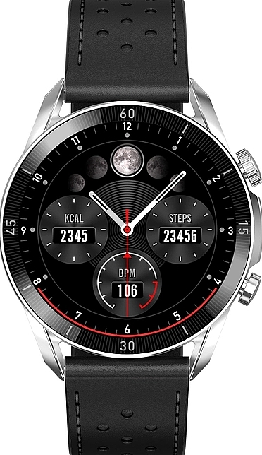 Smartwatch męski, srebrny+czarny pasek - Garett Smartwatch V10 — Zdjęcie N1