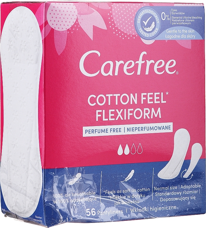 PRZECENA! Wkładki higieniczne, 56 szt. - Carefree Cotton FlexiForm Unscented * — Zdjęcie N2