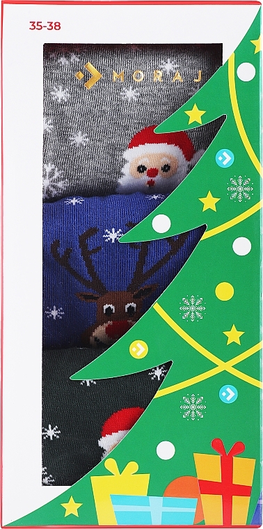 Skarpetki świąteczne, 3 pary, zielone+niebieskie+szare - Moraj — Zdjęcie N1