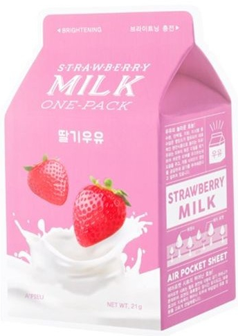 Rozjaśniająca maska na tkaninie do twarzy Truskawka - A'Pieu Strawberry Milk One-Pack 