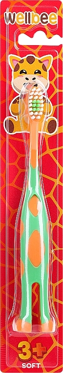 Szczoteczka do zębów dla dzieci, miękka, od 3 lat, w blistrze, pomarańczowo-zielona - Wellbee Travel Toothbrush For Kids — Zdjęcie N1