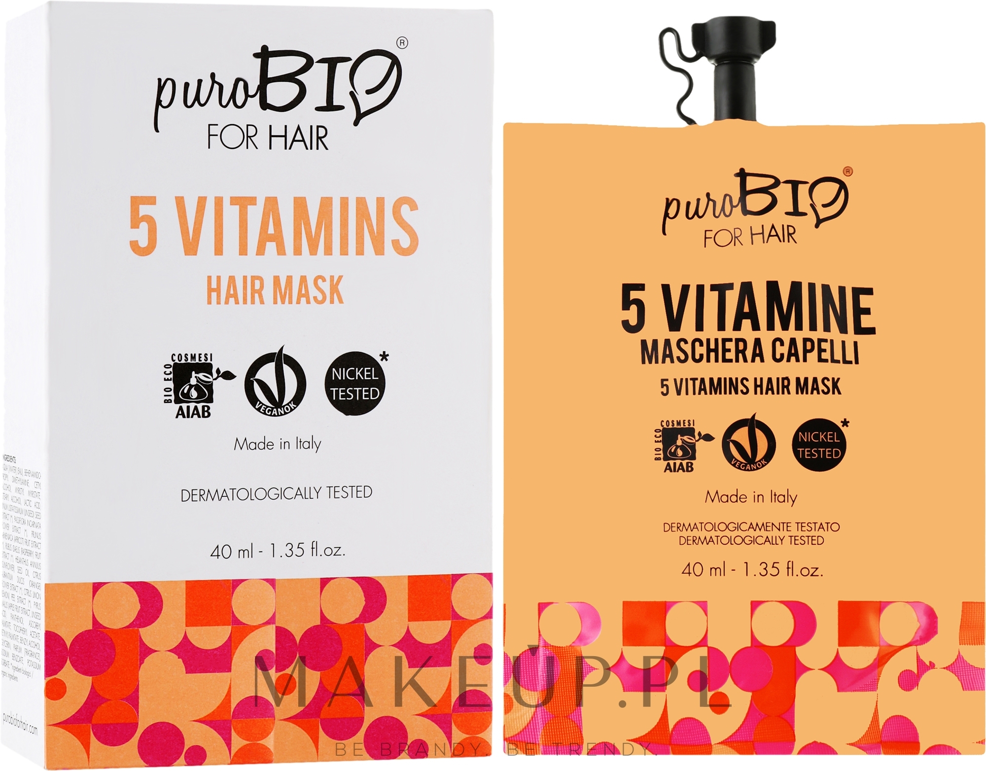 Maseczka do włosów z 5 witaminami - puroBIO Cosmetics For Hair 5 Vitamins Mask — Zdjęcie 40 ml