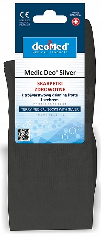 Skarpetki frotte z jonami srebra, czarne - DeoMed Cotton Silver — Zdjęcie N2