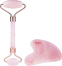 Zestaw - Pibu Beauty Rose Quartz Facial Roller & Gua Sha Set (massager 2 pcs) — Zdjęcie N2