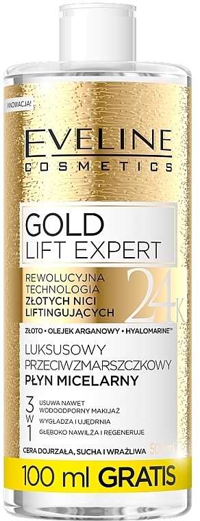 Luksusowy przeciwzmarszczkowy płyn micelarny 3 w 1 - Eveline Cosmetics Gold Lift Expert