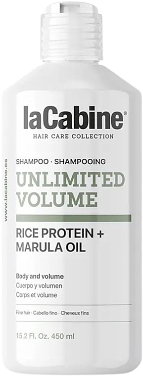 Szampon zwiększający objętość z proteinami ryżowymi i olejkiem marula - La Cabine Unlimited Volume Shampoo Rice Protein + Marula Oil  — Zdjęcie N1