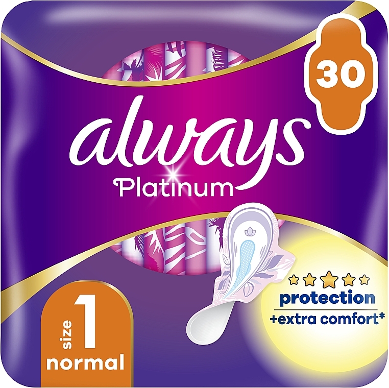 Podpaski higieniczne, rozmiar 1, 30 sztuk - Always Platinum Protection +Extra Comfort Normal — Zdjęcie N2