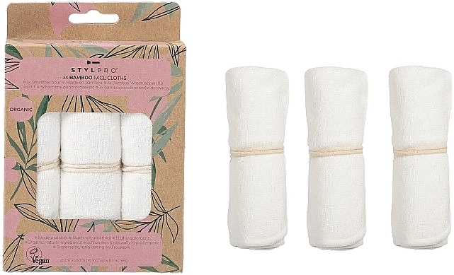 Bambusowe ściereczki do twarzy, 3 szt. - Stylideas Stylpro Bamboo Face Cloths — Zdjęcie N3