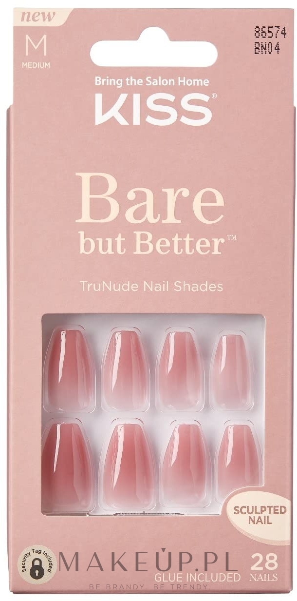 Komplet sztucznych paznokci z klejem, średniej długości - Kiss Bare But Better Nails Nude Nude — Zdjęcie 28 szt.