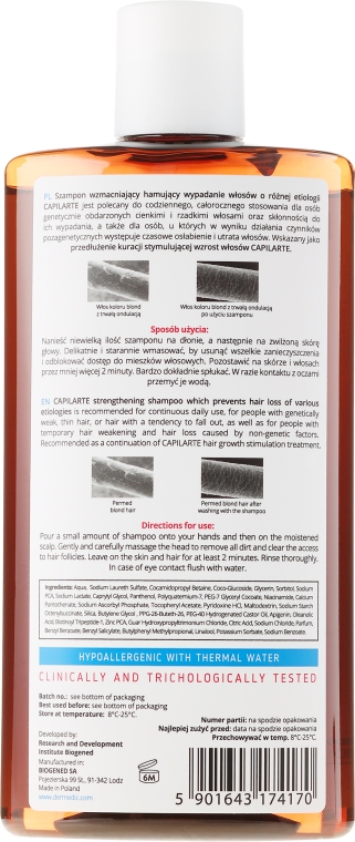 Wzmacniający szampon hamujący wypadanie włosów - Dermedic Capilarte — Zdjęcie N2