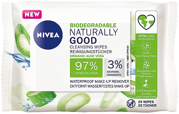 Aloesowe chusteczki do mycia twarzy - NIVEA Naturally Good Wipes  — Zdjęcie N1