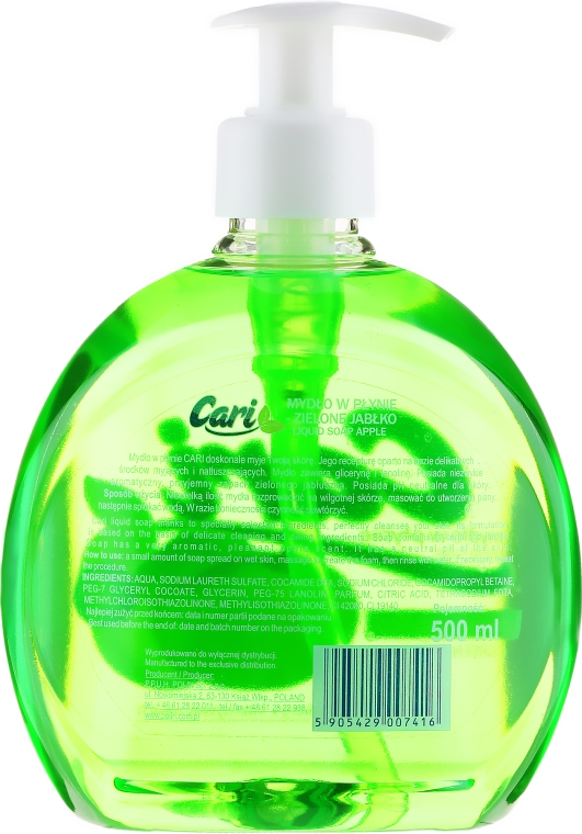 Nawilżające mydło w płynie Zielone jabłko - Cari Green Apple Liquid Soap — Zdjęcie N2