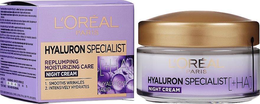 PRZECENA! Nawilżający krem-maska do twarzy na noc - L'Oreal Paris Hyaluron Specialist Replumping Moisturizing Night Cream * — Zdjęcie N2