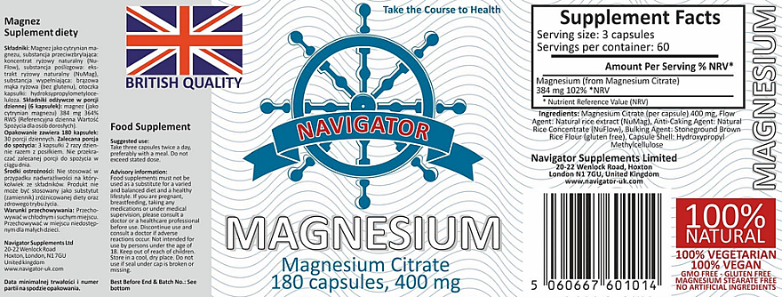 Magnez 400 mg - Navigator Magnesium — Zdjęcie N2