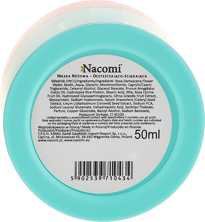 Oczyszczająca maseczka z glinką różową zwężająca pory - Nacomi Vegan — Zdjęcie N2
