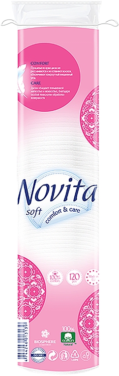 Płatki kosmetyczne, 120 szt. - Novita Soft Comfort & Care — Zdjęcie N1
