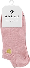 Krótkie skarpetki damskie z haftem w kształcie serca, różowe - Moraj — Zdjęcie N1