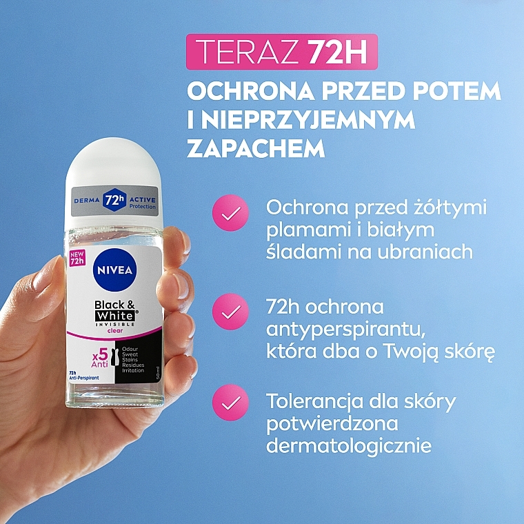 Antyperspirant w kulce - NIVEA Black & White Invisible Clear — Zdjęcie N3