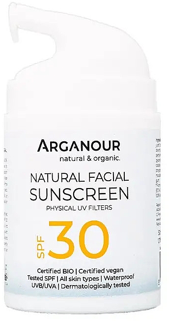 Krem przeciwsłoneczny do twarzy SPF 30 - Arganour Natural & Organic Facial Sunscreen SPF30 — Zdjęcie N1