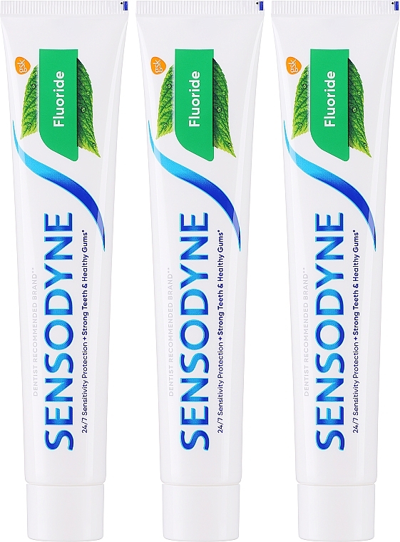 Zestaw past do mycia zębów wrażliwych - Sensodyne Fluoride (toothpaste 3 x 75 ml) — Zdjęcie N2