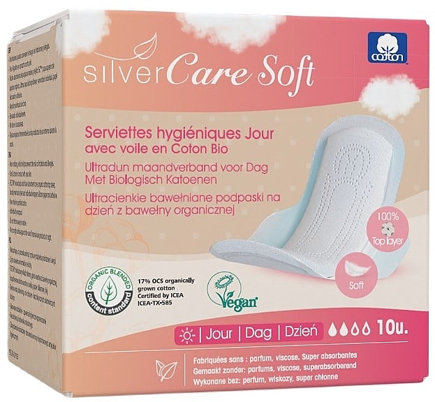 Ultracienkie bawełniane podpaski na dzień z miękkimi skrzydełkami, 10 szt. - Masmi Silver Care Soft — Zdjęcie N1