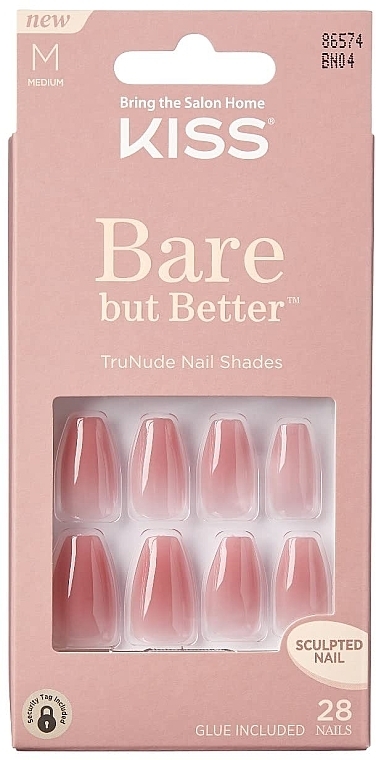 PRZECENA! Komplet sztucznych paznokci z klejem, średniej długości - Kiss Bare But Better Nails Nude Nude * — Zdjęcie N1