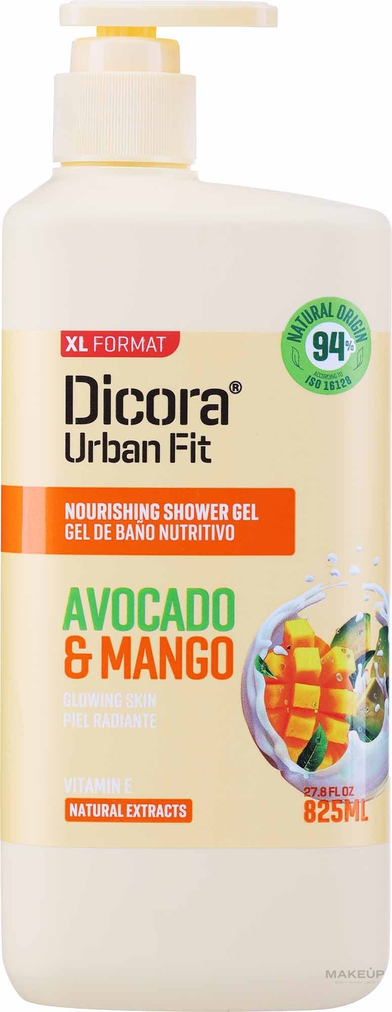 Odżywczy żel pod prysznic z witaminą E, mango i awokado - Dicora Urban Fit Shower Gel  — Zdjęcie 825 ml