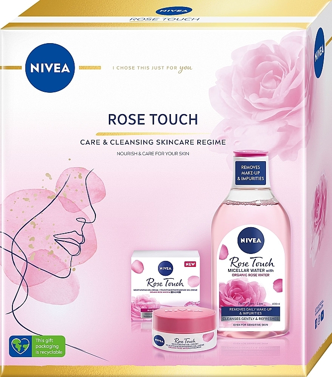 Zestaw - NIVEA Rose Touch Care & Cleansing (m/water/400ml + f/cr/50ml) — Zdjęcie N1