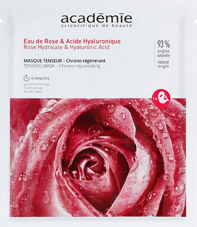 Odmładzająca maska liftingująca do twarzy w płachcie - Academie Eau de Rose Acide Hyaluronique Masque Tenseur — Zdjęcie N1