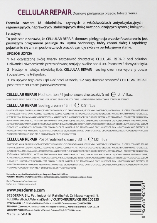 Domowa pielęgnacja przeciw fotostarzeniu - SesDerma Laboratories Sesmedical Cellular Repair (cr 15 ml + cr 30 ml + 5 x wipes 5 ml) — Zdjęcie N5