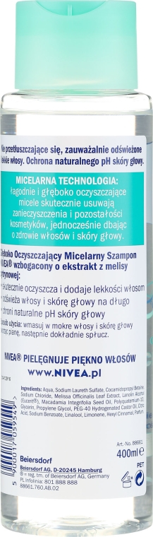 Głęboko oczyszczający szampon micelarny do włosów przetłuszczających się i tłustej skóry głowy - NIVEA Micellar Cleansing Shampoo — Zdjęcie N7