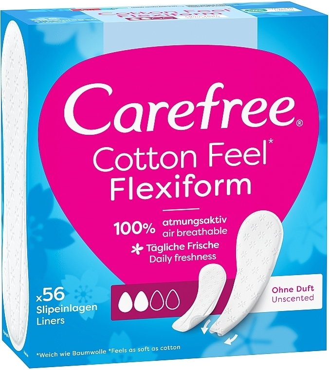 Wkładki higieniczne, 56 szt. - Carefree Cotton FlexiForm Unscented — Zdjęcie N3