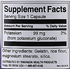 Suplement diety Glukonian potasu, 99 mg 100 szt. - Swanson Potassium Gluconate — Zdjęcie N4