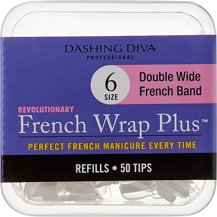 Tipsy - Dashing Diva French Wrap Plus Double Wide White 50 Tips (Size 6) — Zdjęcie N1