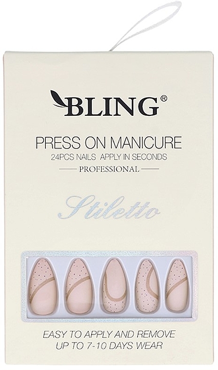 Sztuczne paznokcie Stiletto, kwadraty, różowy - Bling Press On Manicure — Zdjęcie N1