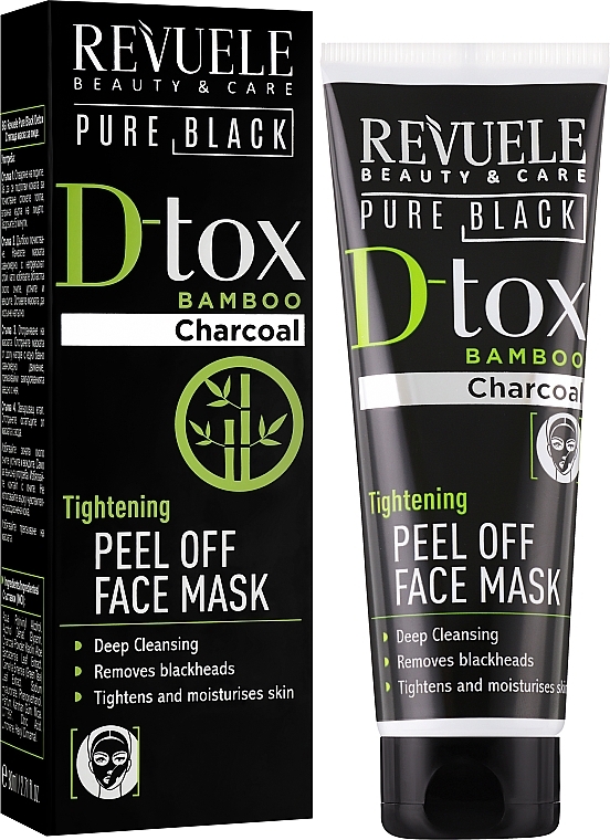 Napinająca maska peel-off do twarzy z węglem bambusowym - Revuele Pure Black Detox Peel Off Face Mask — Zdjęcie N2