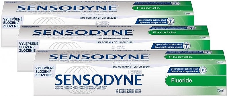 PRZECENA! Zestaw past do mycia zębów wrażliwych - Sensodyne Fluoride (toothpaste 3 x 75 ml) * — Zdjęcie N1