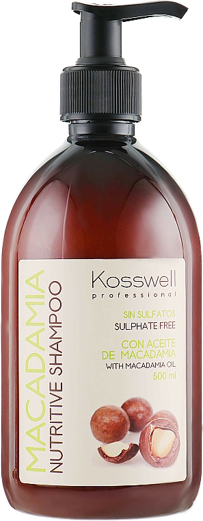 Odżywczy szampon do włosów z olejem makadamia - Kosswell Professional Macadamia Nutritive Shampoo Sulfate Free